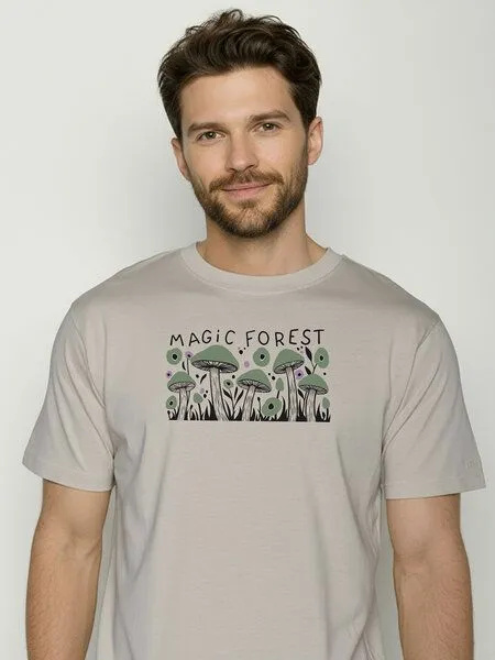GreenBomb GREENBOMB Magic Forest Fusion - Lässiges Oversize-T-Shirt aus Bio-Baumwolle / hochwertiger Print / GOTS / Fair & Vegan, Grau (sandstone), – Produktbild 2 von 4