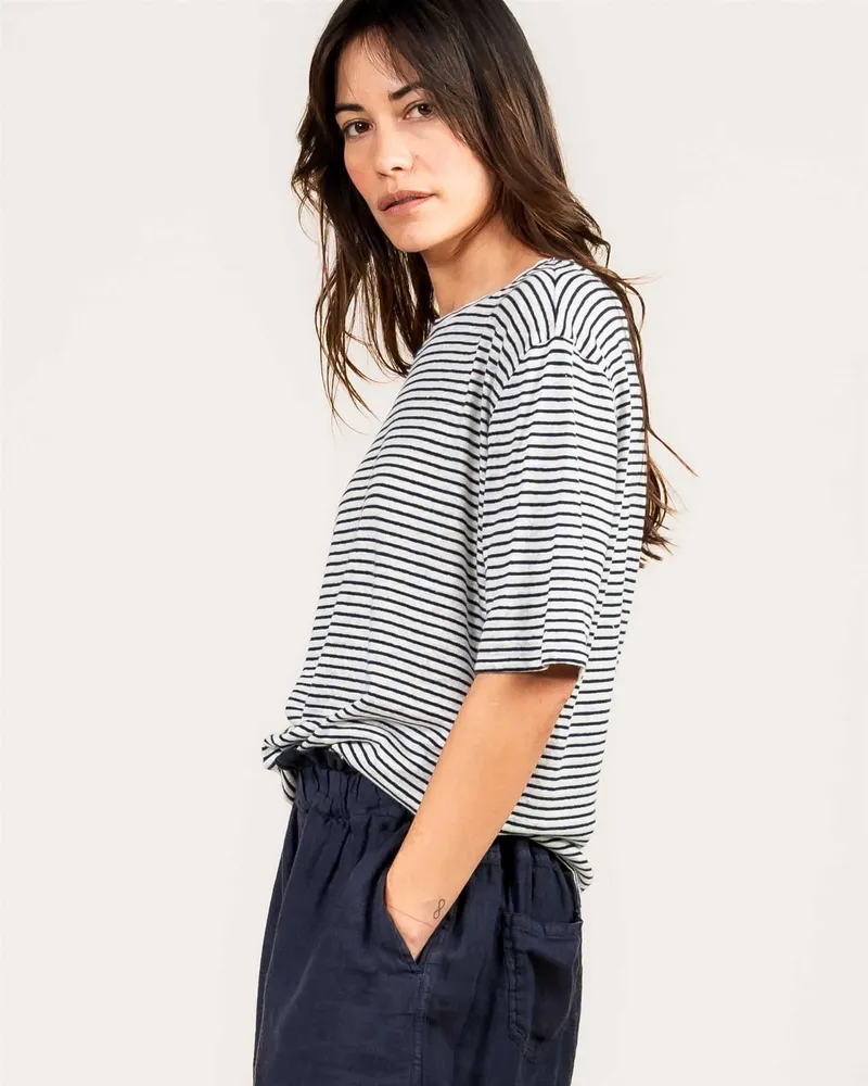 Kuyichi Kuyichi Damen vegan T-Shirt Olivia Weiß/Marineblau, Weiß, – Produktbild 1 von 2