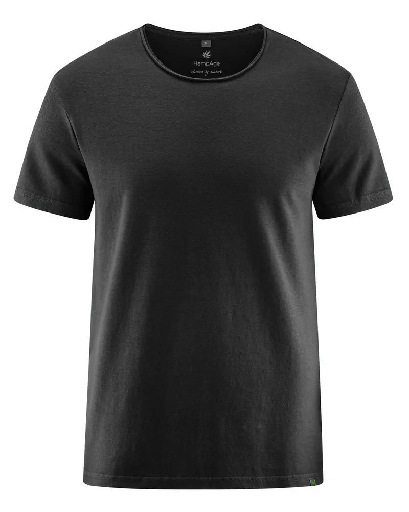 HempAge Hempage Herren vegan T-Shirt Mit Gerolltem Saum Schwarz, Schwarz, – Produktbild 1 von 2