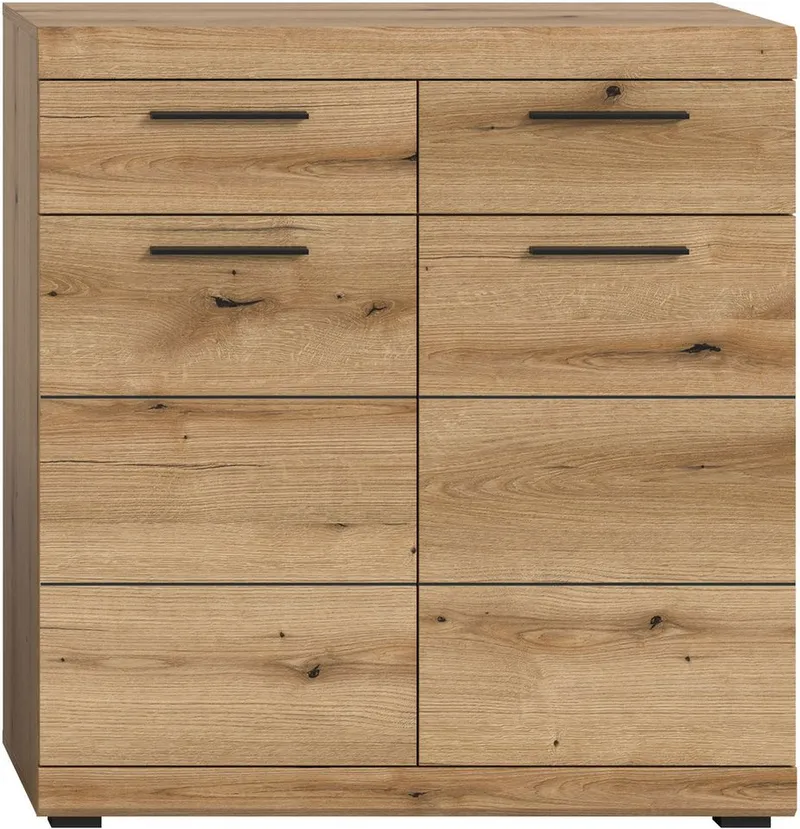 Home affaire Schuhschrank SIENA, Breite 90 cm, 2 Türen, 2 Einlegeböden, 3 Fächer, 2 Schubkästen (1-St., hochwertige Rillenfräsung in MDF Front) Schuhkommode, Kommode, Anrichte, Sideboard, Silberfarben, – Produktbild 8 von 8
