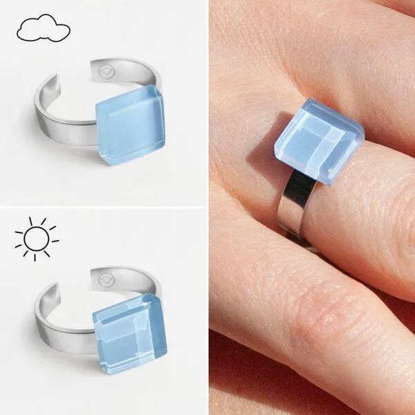 ALEXASCHA ALEXASCHA Geometrischer Ring aus Glas, mini, Himmelblau, – Produktbild 3 von 4