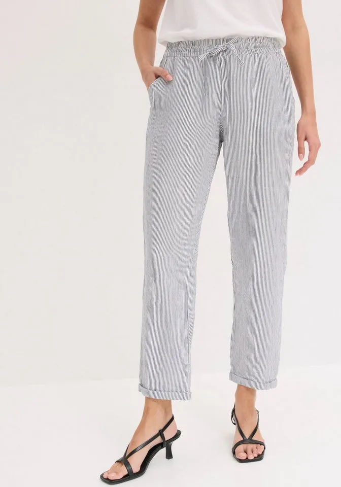 bonprix Leinenhose (1-tlg) aus Leinen und Lyocell, mit Elastik-Bündchen, Regular Fit, Blau, – Produktbild 2 von 5