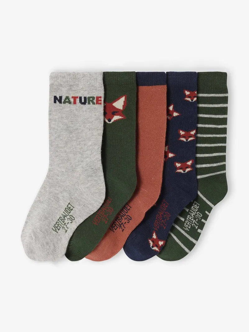 Vertbaudet 5er-Pack Socken FUCHS, Tannengrün, – Produktbild 1 von 2