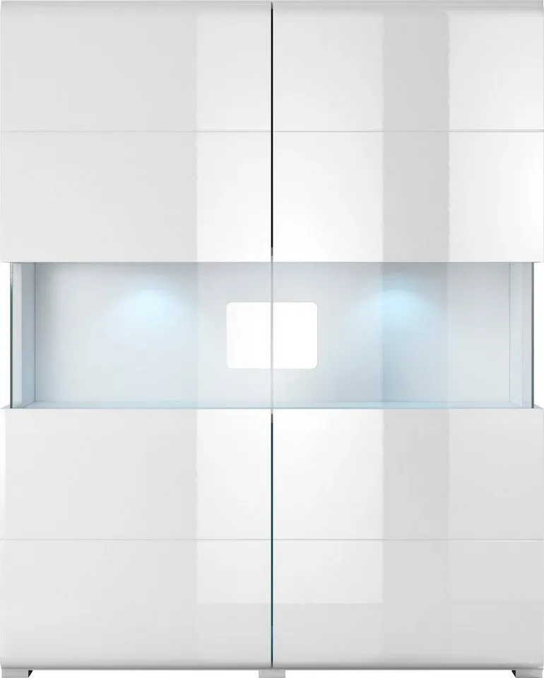 OTTO home Highboard Toledo,Breite 121,5 cm, trendige Hochkommode mit 2 Türen, Hochschrank mit Glas-Partien,stylische Hochglanzfronten, Weiß, – Produktbild 3 von 8