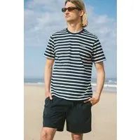 SALZWASSER SALZWASSER JASPER – Heavy T-Shirt (Herren/Unisex) aus 100% Bio-Baumwolle (GOTS), Dunkelblau (gestreift), – Produktbild 1 von 1