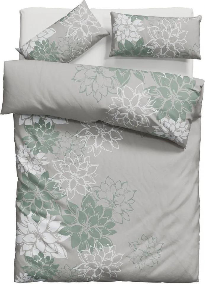 OTTO home Bettwäsche Susan in Gr. 135x200 oder 155x220 cm, Linon, 2 teilig, in verschiedenen Qualitäten, romantische Bettwäsche mit Blumen, Grün, – Produktbild 2 von 6