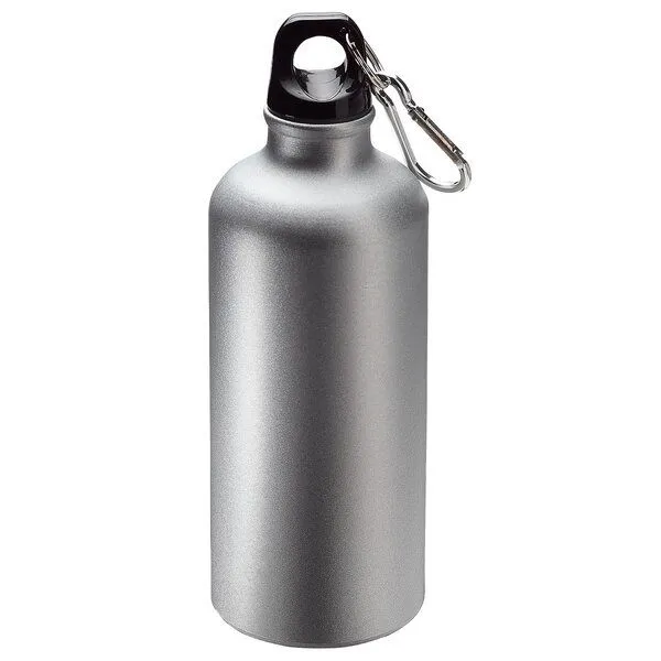 elasto elasto Aluminiumflasche "Sporty" 0,6 l - Outdoorflasche mit Karabiner, Matt/silber, – Produktbild 1 von 3