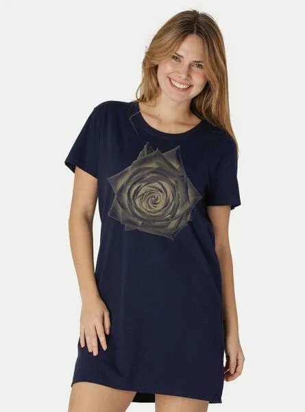 Peaces.bio - handbedruckte Biomode Peaces.bio - handbedruckte Biomode Longshirt Rose Damen, Blau, – Produktbild 2 von 2