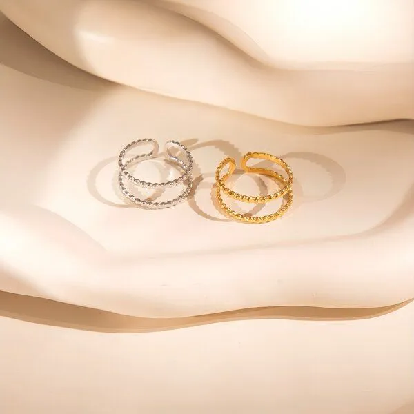 ELEKTROPULLI ELEKTROPULLI Größenverstellbarer Dots Double Ring ca. Ø 17 - 19mm, Gold, – Produktbild 2 von 4