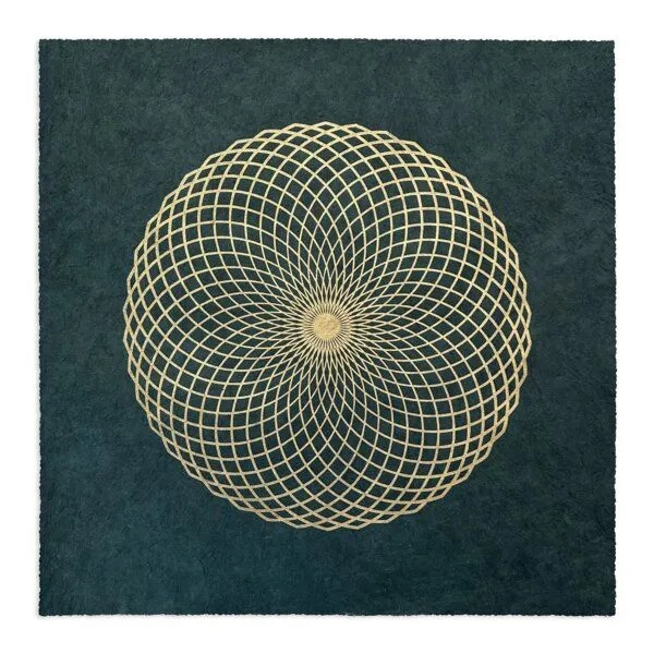Veskor Cassiopeia Veskor Cassiopeia LOTUS DES LEBENS Heilige Geometrie Linoldruck | 40 x 40 cm | Lichtgold auf Smaragdgrün – Produktbild 1 von 4