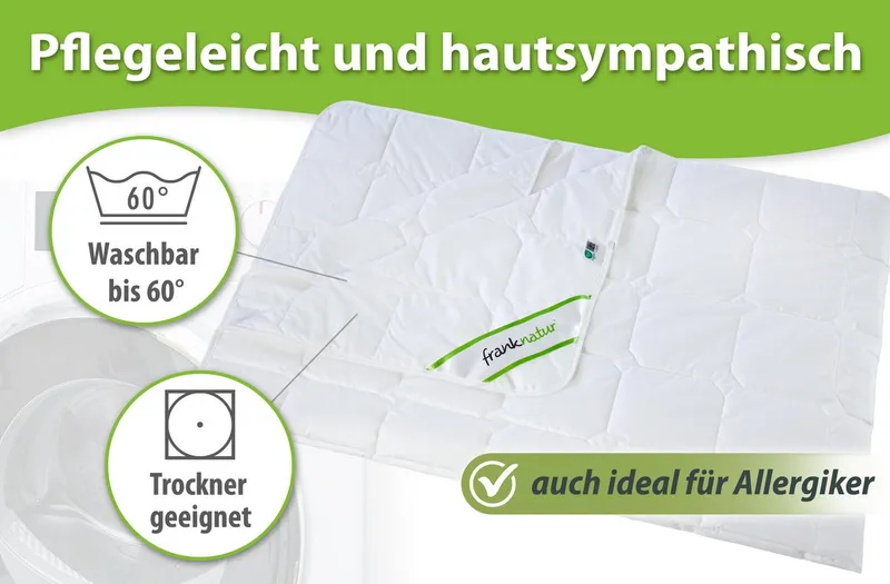franknatur Naturfaserbettdecke Sommerdecke Lyocell, Füllung: 100% Lyocell/Tencel®, Bezug: 100% Baumwolle, extraleichte temperaturausgleichende Sommer-Bettdecke, Weiß, – Produktbild 3 von 5