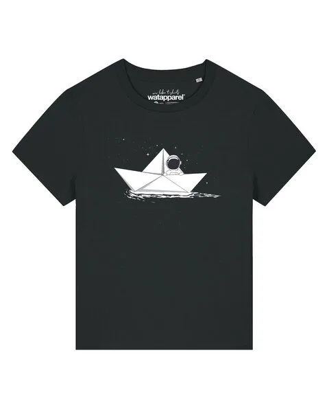 watapparel watapparel T-Shirt Frauen Astronaut in paper boat, Black, – Produktbild 1 von 2