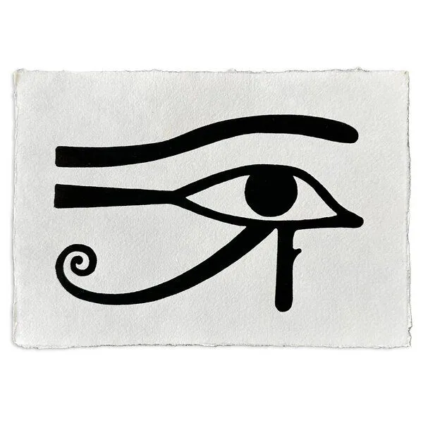 Veskor Cassiopeia Veskor Cassiopeia AUGE DES RA Symbol Hieroglyphen Linoldruck | 21 x 14,8 cm (A5 quer) | Schwarz auf Weiß – Produktbild 1 von 4