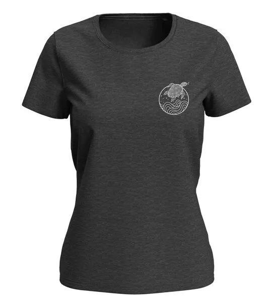 vis wear vis wear Schildkröte zwischen Ozean und Wellen Damen Special Edition Shirt, Schwarz meliert, – Produktbild 3 von 3