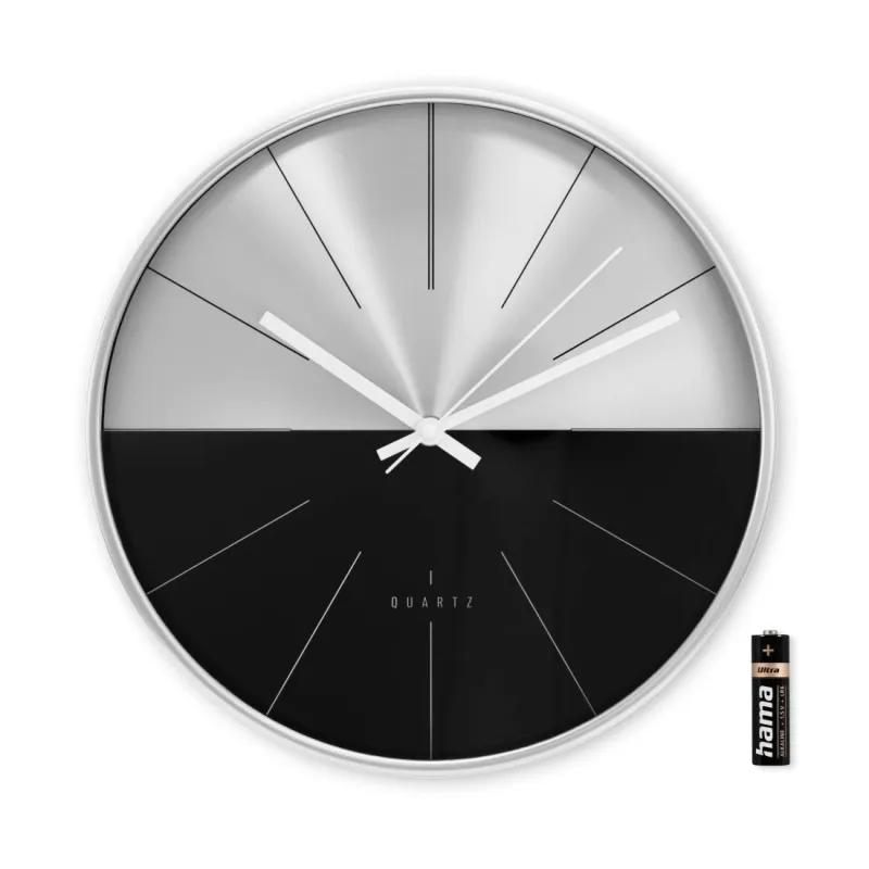 Hama Hama Wanduhr "Sizilien", Quarzuhr, ohne Ticken, analog, Ø 30 cm, Schwarz/silber, – Produktbild 4 von 4