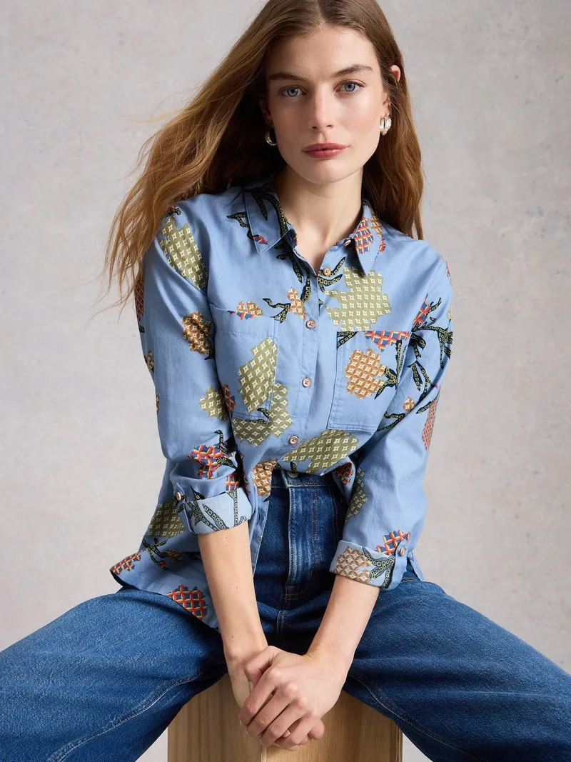 White Stuff Bluse Sophie aus Bio-Baumwolle - 48, Blau print, – Produktbild 1 von 4
