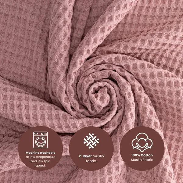Bebekevi Bebekevi Babydecke Waffel-Musselin 85 × 105 cm | 100 % Baumwolle | 2-lagig | mit Fransen, Coral, – Produktbild 2 von 3