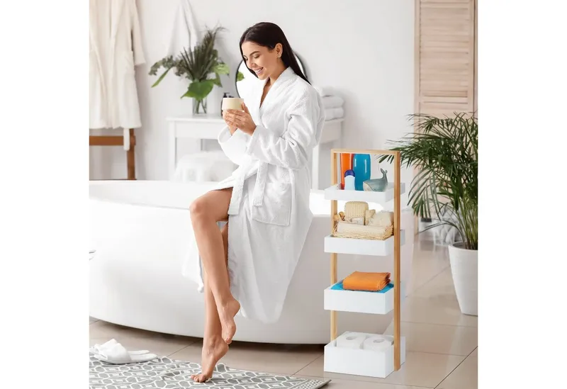 RELAXDAYS RELAXDAYS Badregal mit 4 Ablagen, 1-tlg., Braun|weiß, – Produktbild 2 von 5
