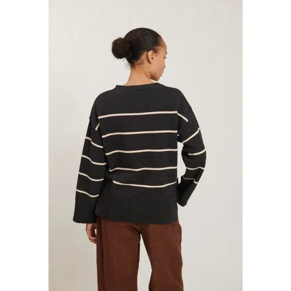 Basic Apparel Basic Apparel Gestreifter Pullover WINIE aus Bio-Baumwolle, Grau (d. grey melange / birch), – Produktbild 2 von 2