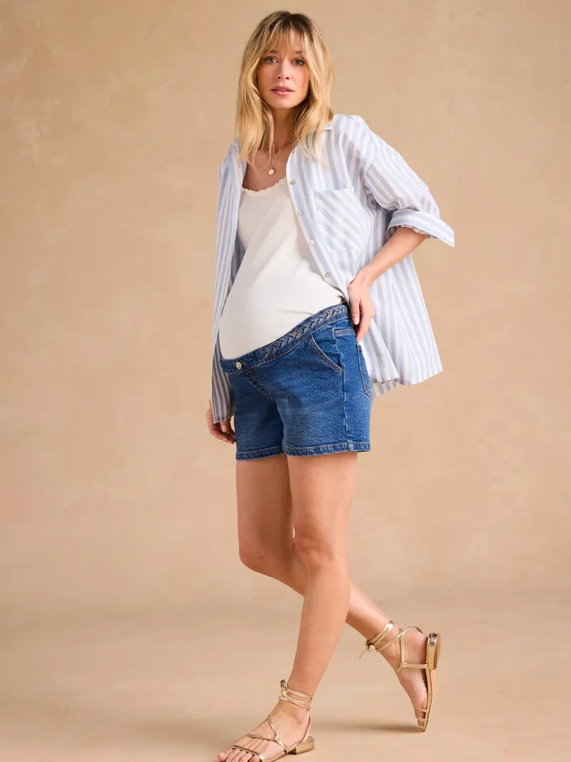 Envie De Fraise Umstands-Jeansshorts mit Flechtakzent ENVIE DE FRAISE, Double stone, – Produktbild 1 von 4
