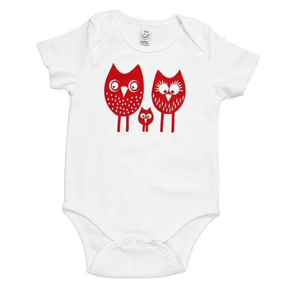 HANDGEDRUCKT HANDGEDRUCKT "drei Eulen" Baby Body, White, – Produktbild 1 von 4