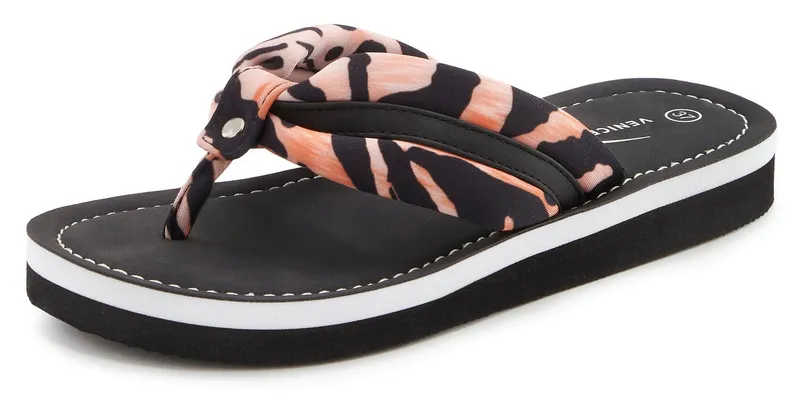 VENICE BEACH VENICE BEACH Sandale, Badeschuh, Badelatsche, Flip Flop, Badeschlappe, Sommerschuhe Badezehentrenner Zehentrenner mit wasserabweisender und leichter Sohle VEGAN, Orange|schwarz, – Produktbild 3 von 5