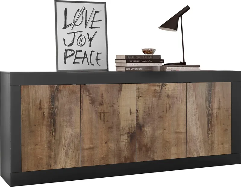 Home affaire Sideboard Basic Breite 207 cm, Kommode 4 Türen, Anrichte, Metallgriff, moderne Rahmenoptik, viel Stauraum, Farbauswahl, Schwarz, – Produktbild 1 von 5