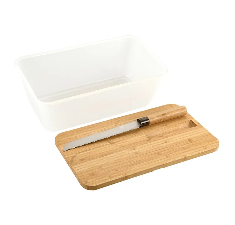 Kesper Kesper Brotkasten Brotbox, Bambus, Melamin, (Set, 3-tlg), inkl. integriertem Brotmesser, Weiß, – Produktbild 2 von 4