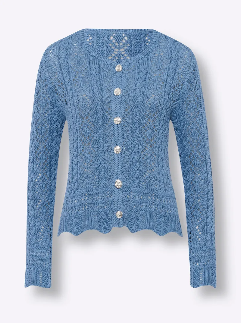 heine Ajourstrickjacke, Mittelblau, – Produktbild 1 von 2