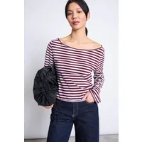 JAN N JUNE JAN 'N JUNE Damen vegan Langarm-Shirt Mit Schulterfreiem Ausschnitt, Arba, Rot-Blau Gestreift – Produktbild 1 von 1