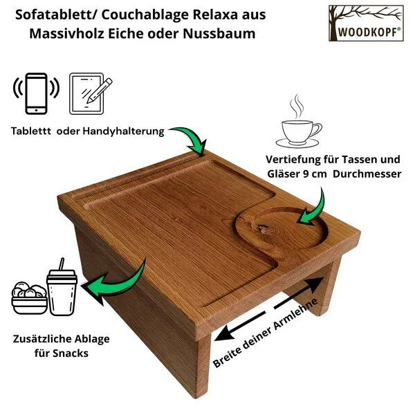 Woodkopf Woodkopf Sofatablett/ Couchablage Relaxa aus Massivholz Eiche – Produktbild 3 von 3