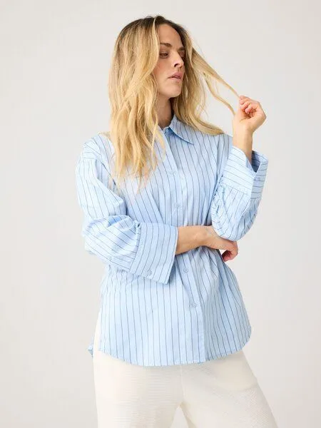 KnowledgeCotton Apparel KnowledgeCotton Apparel Lockere Bluse DEW mit Pinstripes aus Bio-Baumwolle, Blau-blue-stripe, – Produktbild 1 von 2