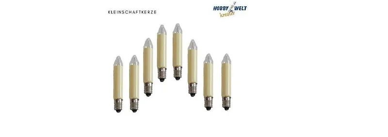 Baldauf Baldauf Adventskerze 8 Stück Kleinschaftkerzen 23V, 3W, E10 (8er Set, 8-tlg), Weiß, – Produktbild 1 von 1