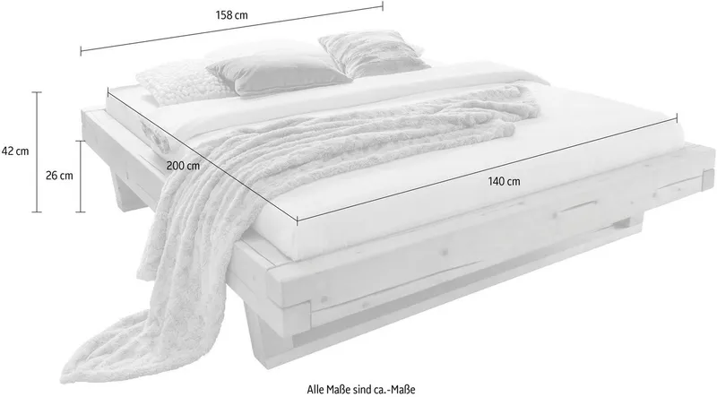 OTTO home Massivholzbett Ultima, hohe Belastbarkeit, Futonbett ohne Kopfteil (3-tlg), aus Eiche oder Fichte, FSC-zertifiziert, in vielen Breiten, Beige, – Produktbild 5 von 8