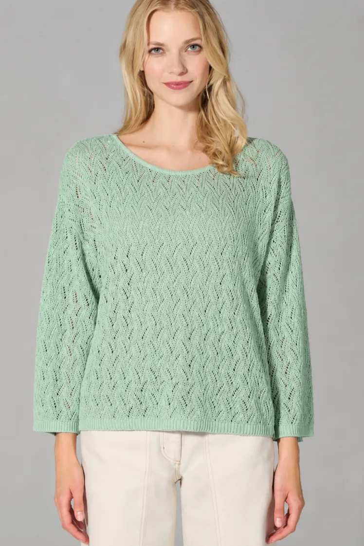 HempAge Hempage Damen vegan Pullover Mit Ajourmuster Menta Grün, Grün, – Produktbild 2 von 2