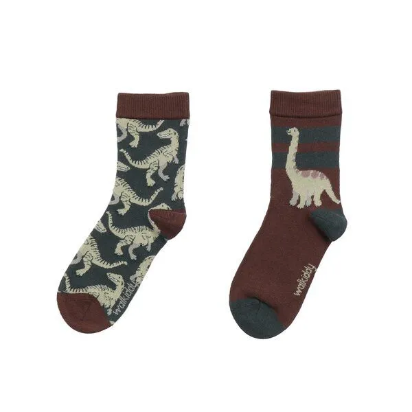 Walkiddy Baby Socken Bio-Baumwolle mit Dinosaurier-Muster in Braun, weich, dehnbar, GOTS-zertifiziert, sanft zu empfindlicher Babyhaut und ideal für jeden Tag von Walkiddy – Produktbild 1 von 1