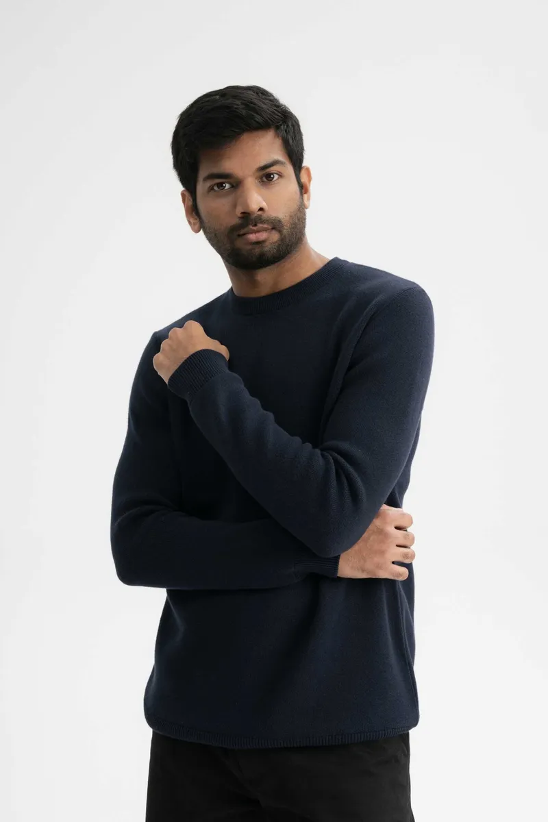 MELA MELA Herren vegan Strickpullover Jacquard Manav Marineblau, Extra dunkelblau, – Produktbild 2 von 2