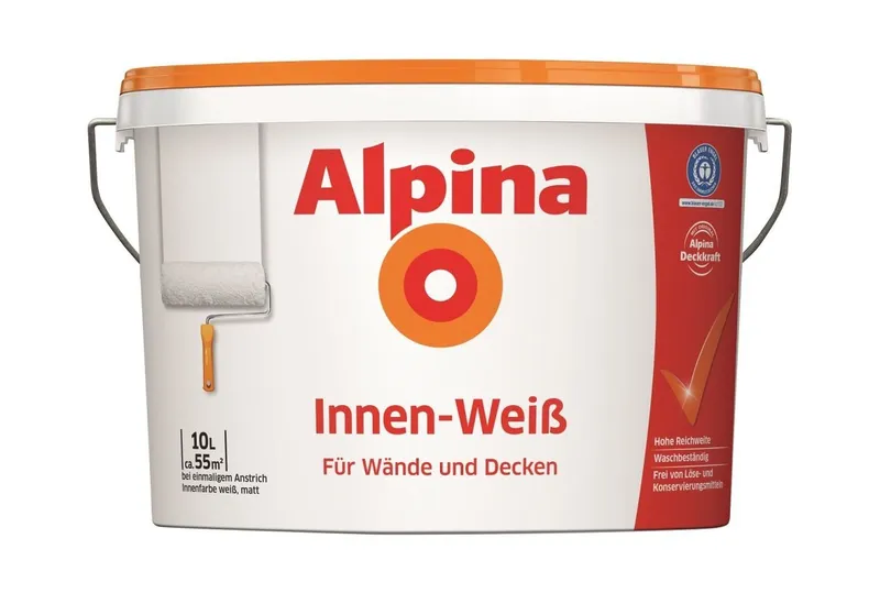Alpina Alpina Wandfarbe Alpina Wandfarbe Innenweiß 10 L weiß matt, Weiß, – Produktbild 1 von 1