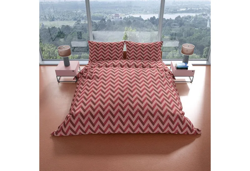 Leonado Vicenti Bettwäsche Baumwolle 135x200 cm und 155x220 cm, Jersey, 2 teilig, Zick Zack Muster, Ganzjährig verwendbar, Rosa|rot, – Produktbild 2 von 5