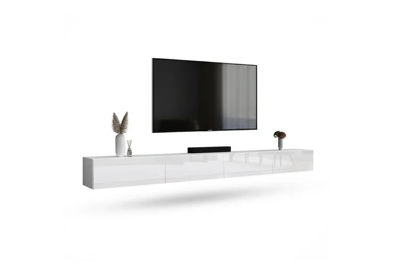Planetmöbel TV-Schrank West TV-Board, Fernsehtisch 320 cm lang, TV-Lowboard (für Fernseher bis 75 Zoll, TV Schrank viel Stauraum, sideboard hängend, Fernsehschrank 2x 160 x 30 x 37,5 cm) weiß, Weiß, – Produktbild 1 von 4