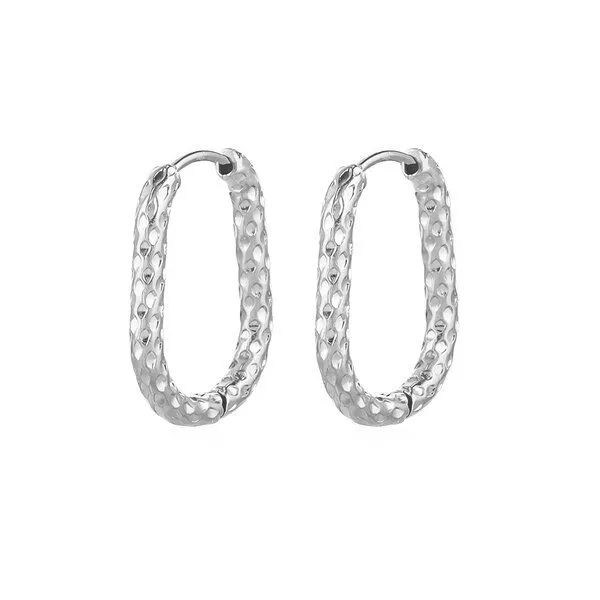 ELEKTROPULLI ELEKTROPULLI Längliche / Ovale Hammered LEO Creolen, Silber oval 22x16mm, – Produktbild 2 von 2