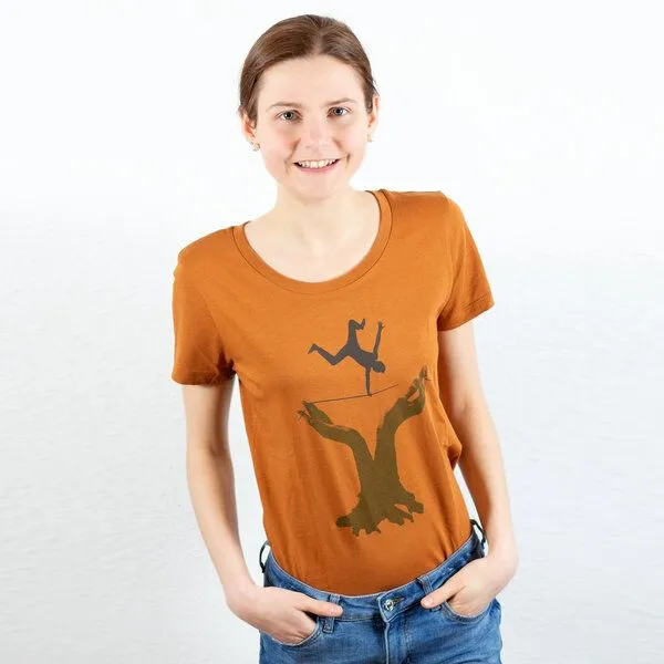 Spangeltangel Spangeltangel T-Shirt "Slackline", Sport, Hobby, bedruckt, Siebdruck, für Frauen, Orange, – Produktbild 2 von 3