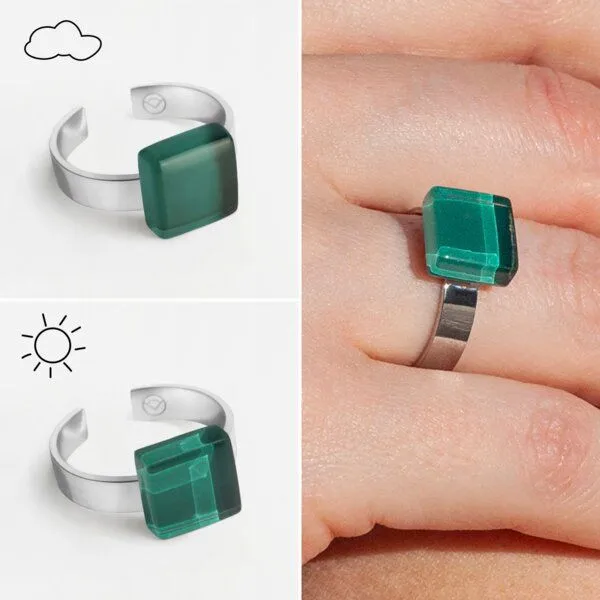 ALEXASCHA ALEXASCHA Geometrischer Ring aus Glas, mini, Malachitgrün, – Produktbild 3 von 4