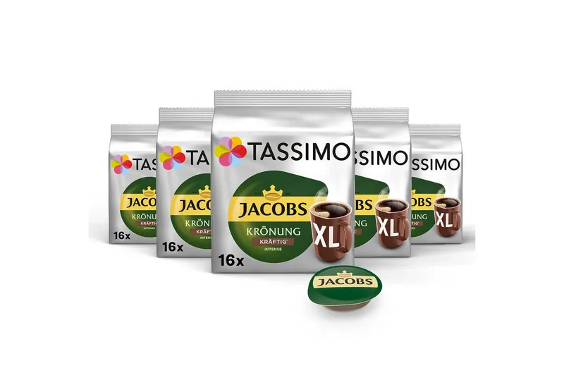Tassimo Tassimo Kaffee Kapseln Jacobs Krönung Kräftig XL T Discs 5x16 = 80 Getränke, (Packung, 5er Pack) – Produktbild 1 von 5