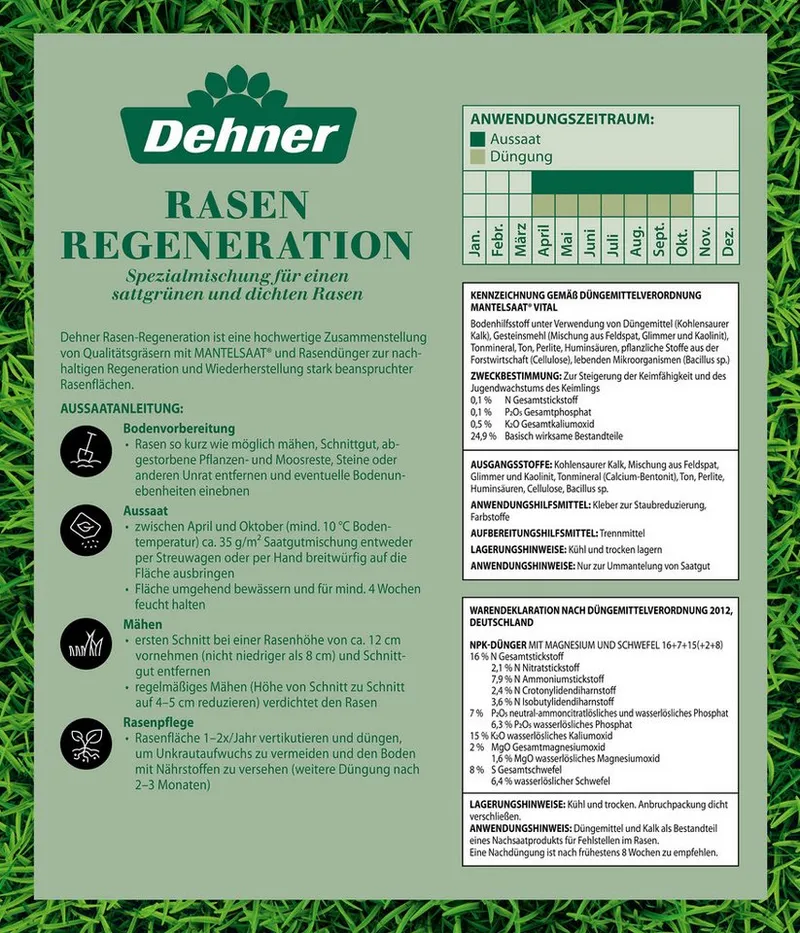 Dehner Rasensamen Rasen-Reparatur Saatgut, für strapazierfähigen Rasen, versch. Größen, 0,35 kg, Dünger, schnell keimend, pflegeleicht, FSC-zertifizierte Verpackung – Produktbild 5 von 5