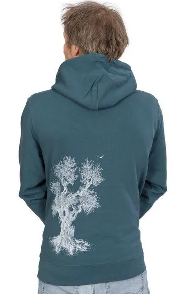 Life-Tree Life-Tree Hoodie aus Biobaumwolle Fairwear für Herren "Olive Tree" in Dark Blue – Produktbild 4 von 6