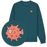 LIGARTI Bestickter Pullover – Kurt der Kugelfisch – LIGARTI Tiermanufaktur, Petrol, – Produktbild 1 von 1