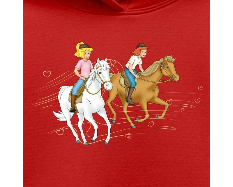 Spreadshirt Hoodie Bibi Und Tina Ausritt Mit Amadeus Und Sabrina Kinder Premium Hoodie (1-tlg) Regular Fit, Rot, – Produktbild 2 von 5