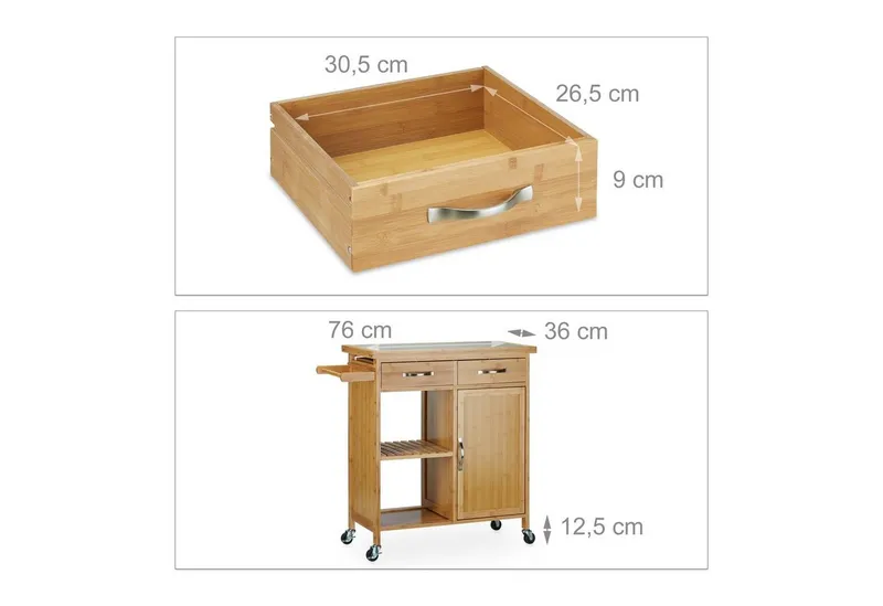 RELAXDAYS RELAXDAYS Küchenwagen mit Marmorplatte, Braun|grau|silberfarben, – Produktbild 5 von 5
