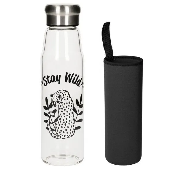 elasto elasto Glasflasche 0,55 Liter Trinkflasche Borosilikatglas mit Neoprentasche, Staywild, – Produktbild 1 von 4